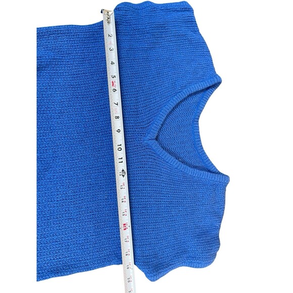 VTG Parrinello Blue Knit Fuzzy Short Sleeve Sweater L Silk Linen Angora Blend - Picture 8 of 11